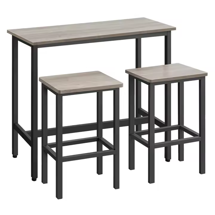Conjunto de mesa y taburetes de bar estilo industrial, mesa alta de cocina, 2 taburetes, marco de acero resistente, diseño compacto y elegante para espacios reducidos, color gris melange o negro ébano - 1