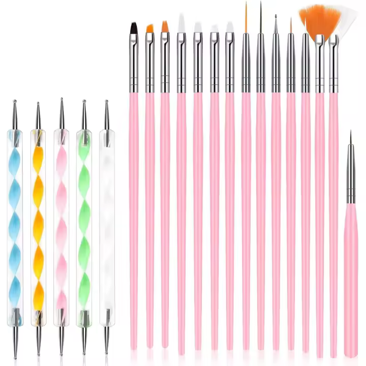 Juego de pinceles para decoración de uñas, 15 pinceles acrílicos para pintar uñas y 5 herramientas para puntear uñas, kit de diseño de pinceles para pintar uñas. - 1