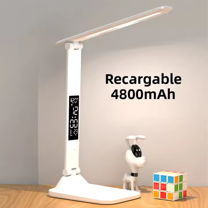 Lámpara De Mesa LED Plegable Protección Ocular Para Lectura 3 Colores Regulables Sin Salto Tiempo Fecha Temperatura Carga USB Luz Nocturna Táctil - 1