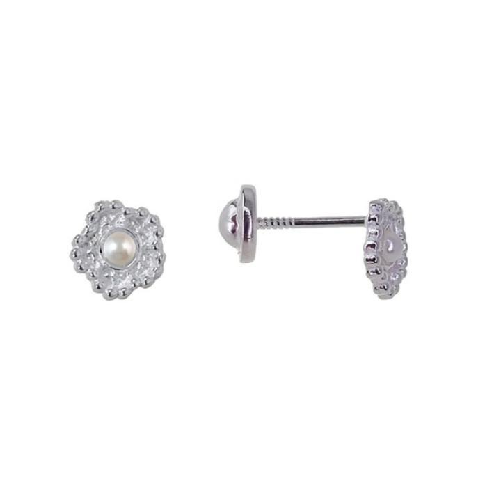 Orecchini Donna Argento 925 Con Conchiglia Perlata – Rotondi Piatti 12mm – Chiusura A Pressione