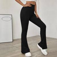 Pantalones De Yoga De Cintura Alta Ribbed Para Mujer Leggings De Fitness Y Ejercicio Con Pierna Flare Material De Poliéster - details 4