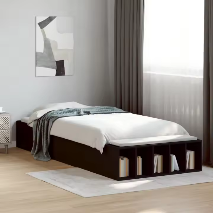 Estructura de cama madera de ingeniería negra 90x190 cm - 1