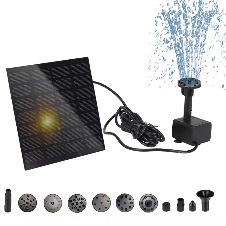 Bomba De Agua Solar Para Fuente Y Baño De Pájaros Con Varias Boquillas Bomba Solar Para Jardín Piscinas Y Paisajismo - 1