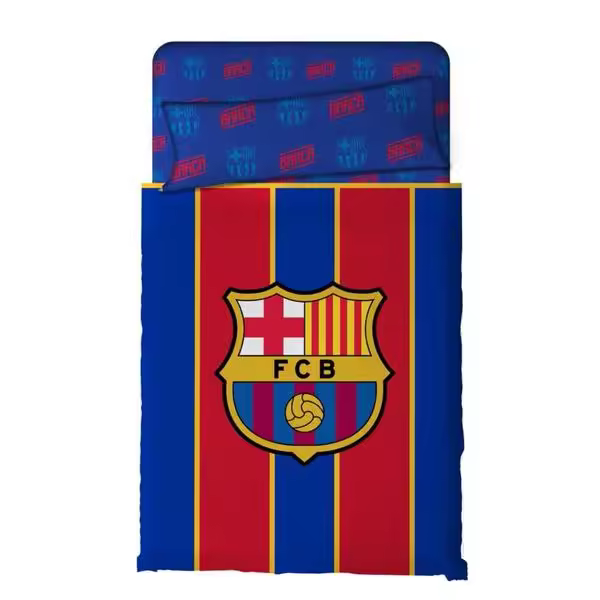 FCB Juego De Sábanas Barcelona FC.  2021 Escudo Centrado 50% Algodón 50% Poliéster Licencia Oficial - 1
