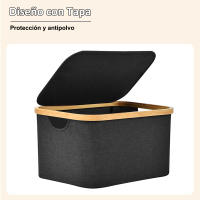 AYA MARKT Caja Almacenaje Plegable con Tapa, Caja Almacenaje de Tela,Cesta Organizadora Plegable,Almacenamiento Decorativo, Marco de Bambú, Cesta con Asas,Rectangular,Color Negro - details 10