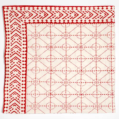 Mantel artesanal block print de 100% algodón rojo140 x 220 cm - Hecho a mano en India - Estilo bohemio  de la marca Origen - 1
