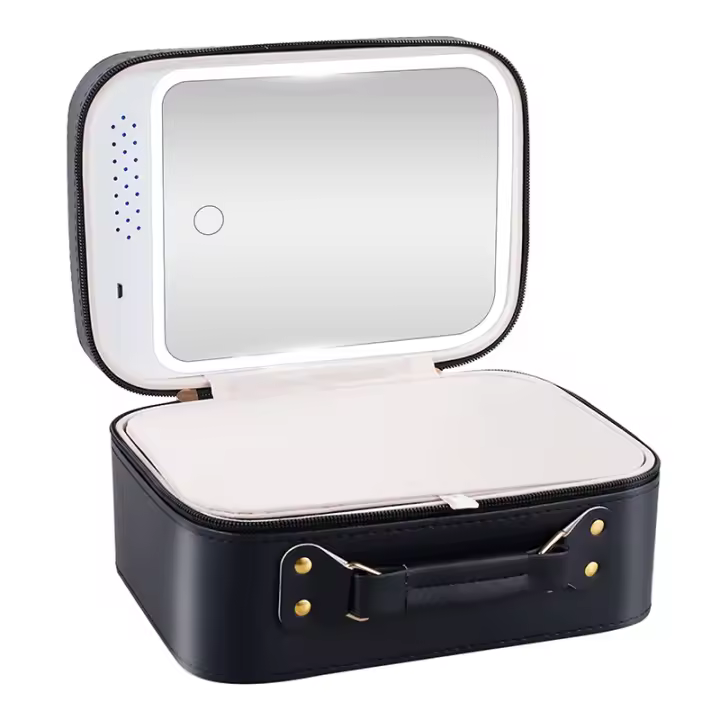 Estuche De Maquillaje Grande Con Espejo Y LED Estuche Cosmético Impermeable De Alta Capacidad Con Patrón De Diamante Y Lentejuelas - 1