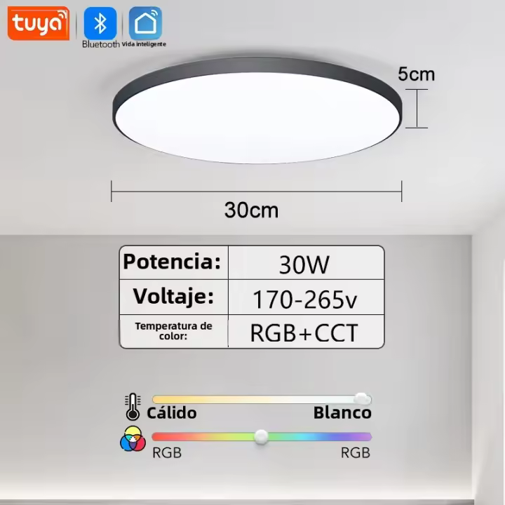 Luz De Techo Inteligente RGB Con Altavoz 30W 36W Reproducción De Música Bluetooth WIFI TUYA APP Decoración Para Hogar Dormitorio Sala De Estar - 1