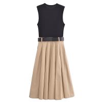 Vestido Midi Plisado Para Mujer MUJER 2025 Sin Mangas Estilo Verano Elegante Con Cinturón Y Decoración Draped Vestido De Fiesta Para Mujer - details 2