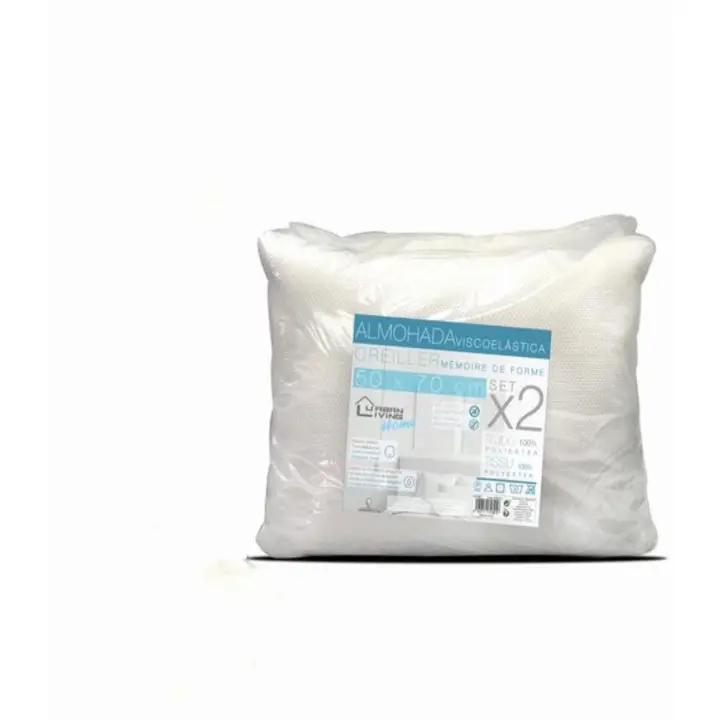 STARLEY-Set 2 Almohada Eco Basic 45x60 CM Tejido100%POLIESTER  Set 2 ,Almohada soft  45x60cm,rellono 100% placa de fibra + espumas trituradas ,Pack 2 Almohada Viscoelástica 45x60 CM - 1