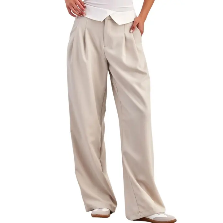 Pantalón Only Diane Fold Down Beige Para Mujer - 1