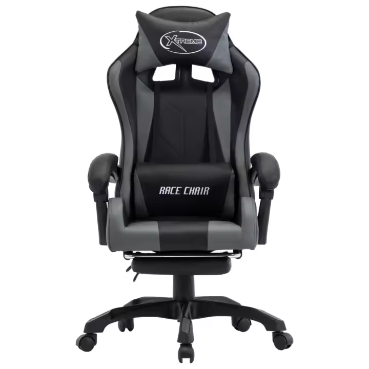 Silla Gaming Con reposapiés Cuero sintético gris y Negro - 1