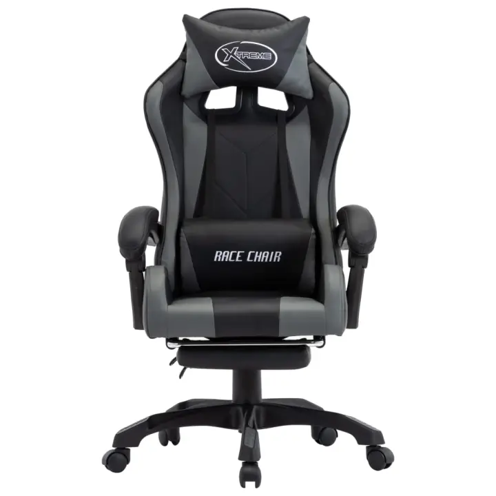 Silla Gaming Con reposapiés Cuero sintético gris y Negro - 1