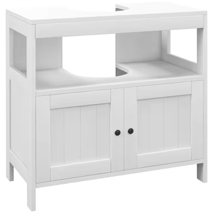 kleankin Mueble para Debajo del Lavabo con 2 Puertas y Estante Abierto Mueble Lavabo con Pie Moderno Carga 30 kg 60x30x60 cm Blanco - 1