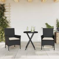 vidaXL Mesita sillas con cojines 3 pzas ratán sintético vidrio en color Marrón/beige y gris/Negro y crema y más | cómodas modernas ergonómicas para comedor cocina salón hogar - details 2