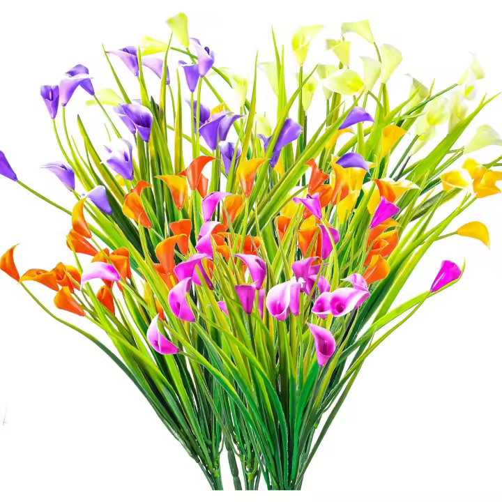 flores artificiales de seda de plástico resistentes a los rayos UV, plantas artificiales falsas de cala, arbustos colgantes para interior y exterior. - 1