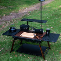 2Pcs Tabla De Camping Multifuncional Unitaria Portátil Tablero De Extensión Para Mesa De Camping IGT Tablero De Comida Para Exteriores Color Madera - details 1