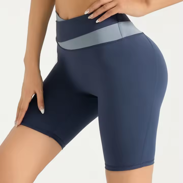 Los deportes casuales de Colorblock ponen en cortocircuito los pantalones cortos desnudos elásticos de la yoga de los pantalones cortos de la aptitud para las mujeres - 1