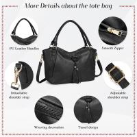 Bolsos de Mujer, Bolso Shopper con Flecos Bolso Bandolera de Moda en PU Cuero Bolso de Mano para Trabajo, Diario y Fiestas,Negro - details 4