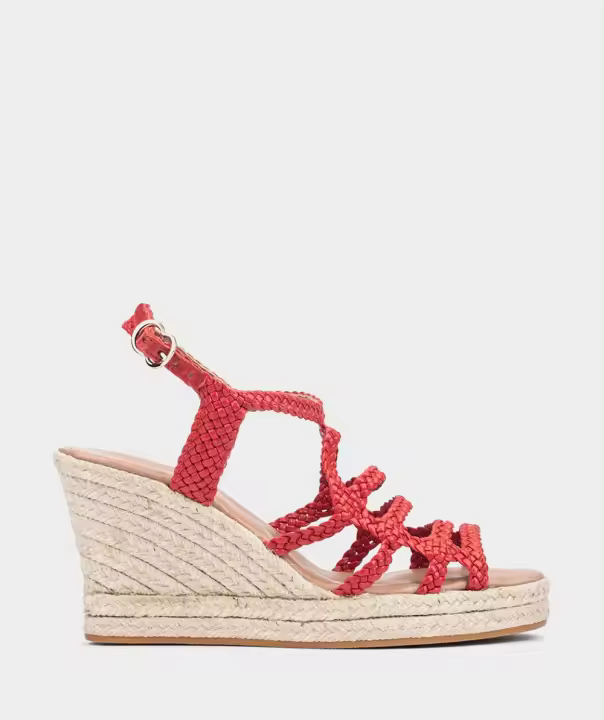 Pedro Miralles Cuñas de piel trenzada modelo TULUM en tonos Rojos. Hecho a mano en España. - 1