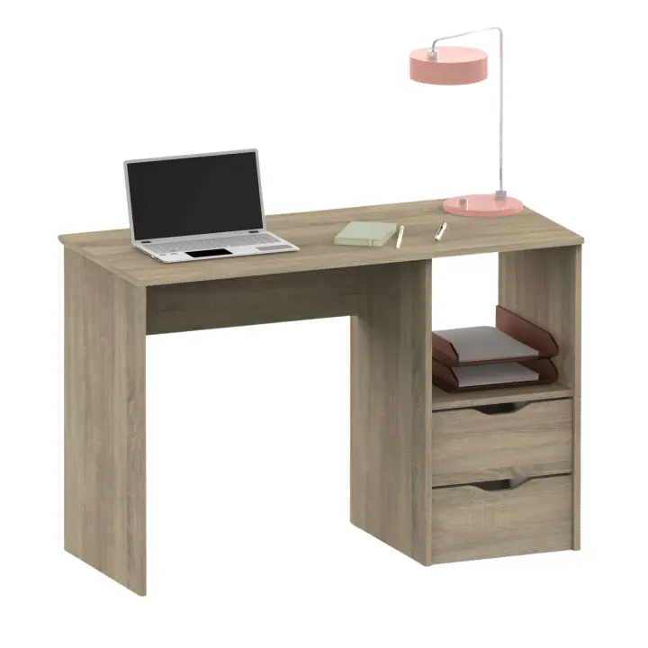 Mesa Escritorio Estudio Oficina Eko con 2 Cajones en Color Roble 76x115x50 cm - 1