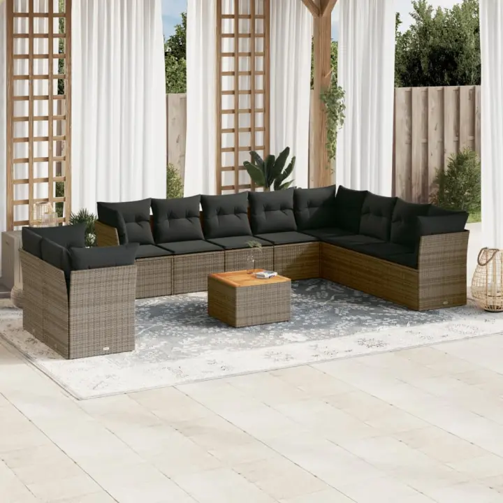 vidaXL Set de sofás de jardín 11 pzas y cojines ratán sintético gris - 1