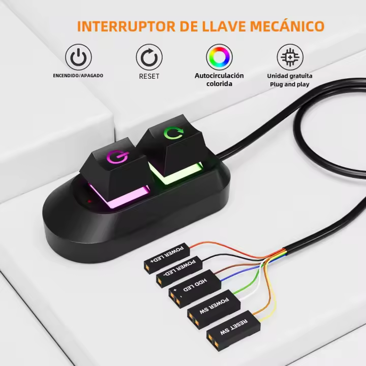 Cable De Extensión Para Botón De Encendido Y Reinicio De PC 2M RGB LED Para Motherboard De Computadora Accesorio De Teclado Estándar Con Retroiluminación Multicolor - 1