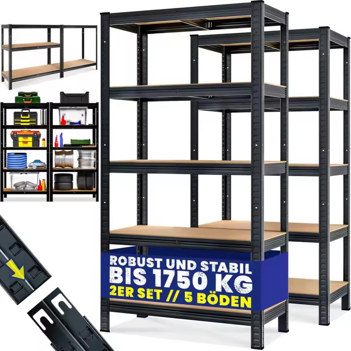 2X Estanterías Metálicas 180x90x40cm 1750 Kg Cargas Pesadas Almacenaje Garage Tableros MDF Taller - 1