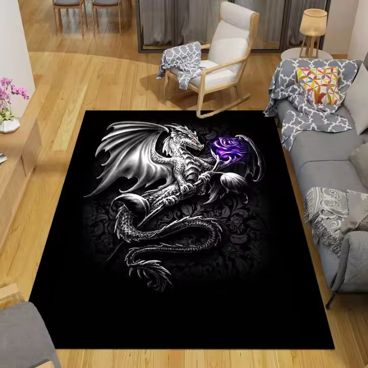 Carpetas Antideslizantes De Poliéster 100% Para Sala De Estar Decorativas Con Patrón De Dragón Alfombra Grande Lavable Para Sofa Mesa De Café Habitación Baño - 1