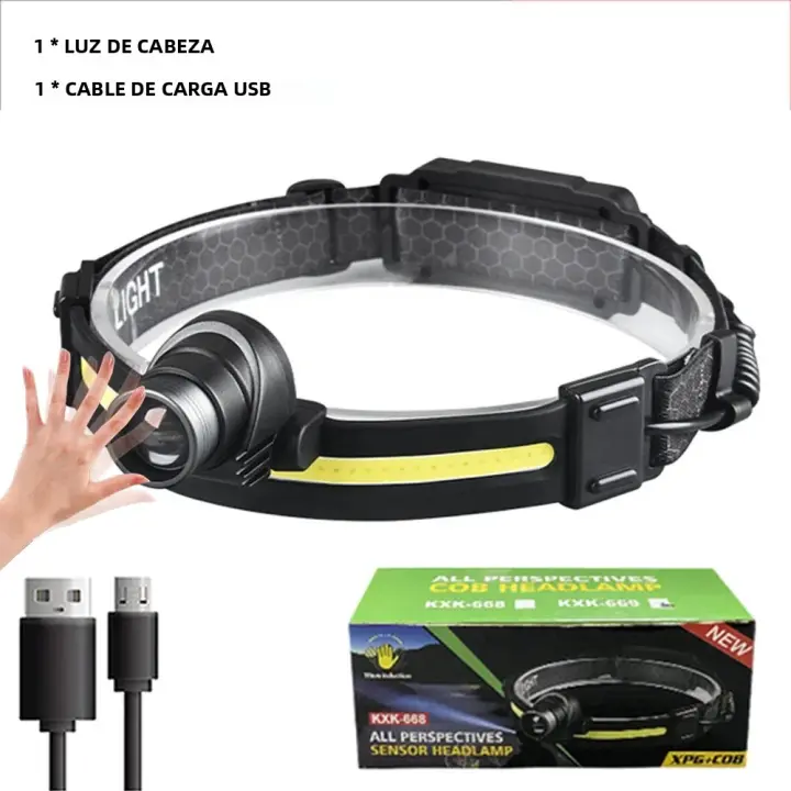 Lámpara Frontal LED Sensor Zoom Fuerte Gran Lámpara De Campo Para Pesca Y Senderismo Luz De Mano Con Cobertura Ancha COB - 1