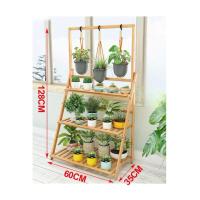 Estantería plegable de Bambú para plantas y macetas con diseño para colgar macetas (no incluye colgadores) , organizador de balcón, de jardín. Organizador diseñado de 3 niveles y 4 niveles - details 0