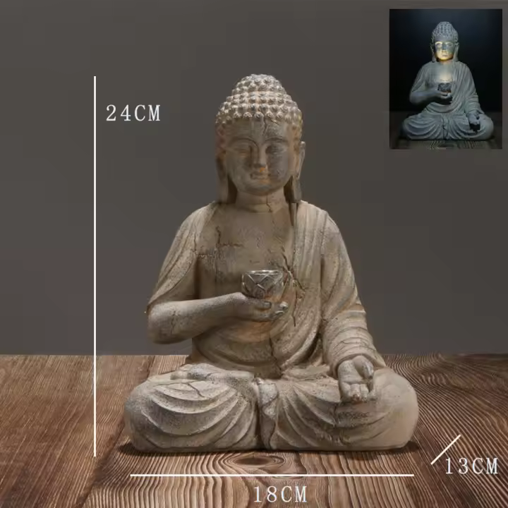 Estatua Budista Solar De Resina Decoración Jardín Zen Estilo Japonés Luz Solar Exterior Patio Porche Jardín Hogar Meditación Budista - 1