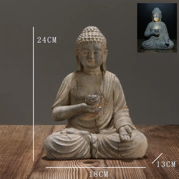 Estatua Budista Solar De Resina Decoración Jardín Zen Estilo Japonés Luz Solar Exterior Patio Porche Jardín Hogar Meditación Budista - 1