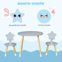 HOMCOM Juego de Mesa y 2 Sillas de Madera para Niños con Mesa Redondo Ø59x50 cm y Sillas Ø28x51 cm Muebles Infantiles para Sala de Juego Dormitorio Gris - details 1