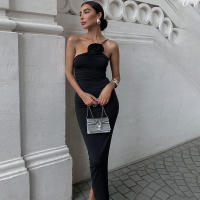 Vestido Largo Elegante De Hombros Descubiertos Con Aros Candyhot Vestido Bodycon Para Fiesta Club Ajustado a La Cintura Para Mujer Vestido De Noche - details 4