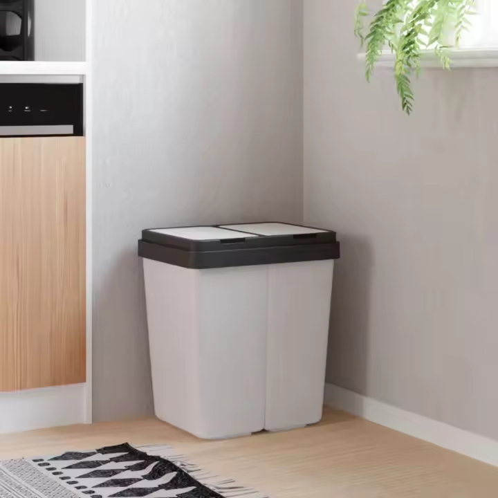 vidaXL Cubo de Basura Doble Contenedor de Reciclaje para Cocina Salón Color Blanco,  Antracita, y mas - 1