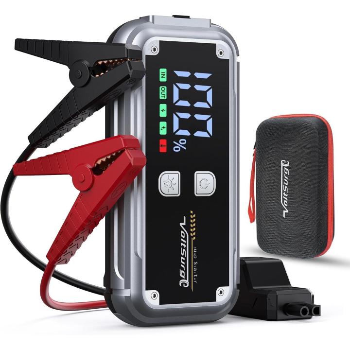 Arrancador de moto Coches 6000A, Arrancadores de Bateria de Coche Portátil(hasta 8.0L de diésel o 10.0L de Gasolina), 12V Jump Starter, Pinzas Inteligentes con Pantalla, Luz LED, Puerto QC3.0