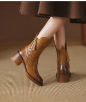 Botas Cortas De Cuero Para Mujer Otoño Invierno Con Tacón Chunky Cierre De Cremallera Botas De Tobillo Plataforma Modernas Talla Grande Confort Transpirables - details 10