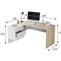 Meimon Mesa de despacho OFFICE reversible con buc integrado de 3 cajones y hueco, guías metálicas, tiradores de aluminio blancos, tacos ABS antirayas, en acabado Roble Canadian y Blanco Artik, 145x102x73 cm, capacidad máxima 25 kg - details 4