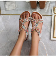 Zapatos de playa con diamantes de imitación 2025, cabeza redonda, tacón plano de alta gama, estilo hueco, cómodos zapatos de mujer para pleno verano - details 10