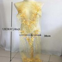 Parche De Encaje Bordado Con Diamantes 120*30CM Para Vestido De Novia Aplicación De Flores Hechas a Mano Y Costura Ecológica - details 0