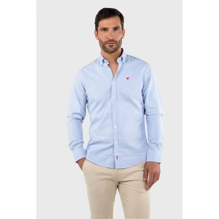 Camisa Micro Vichy Celeste Slim Fit Williot - 1