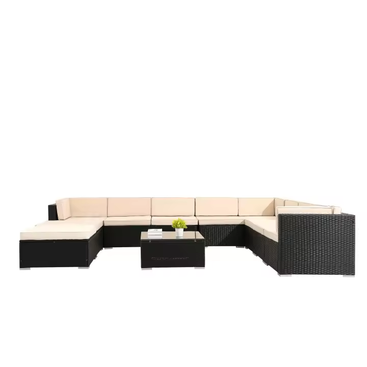 AREBOS Muebles de Jardín Polirratán Lounge |  Resistente UV | Negro | Lounge Cannes - 1
