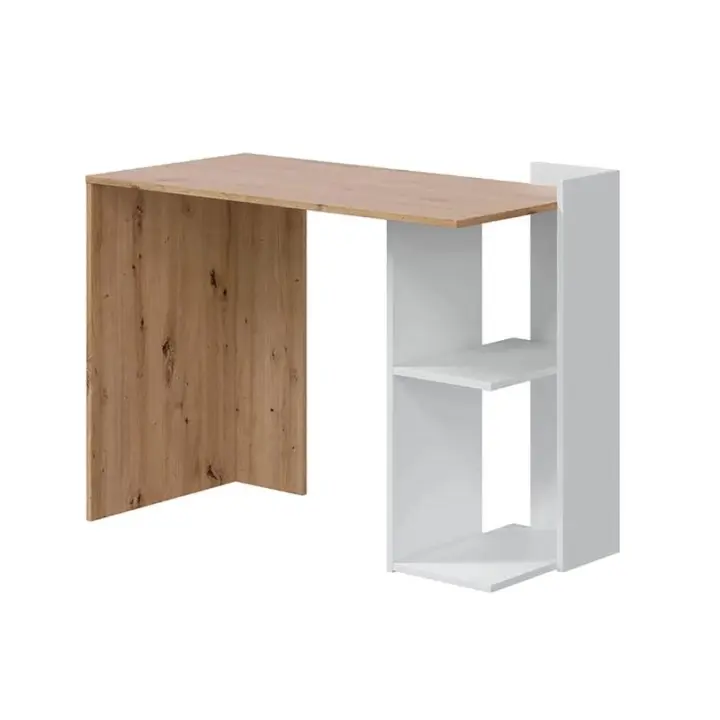 Meimon Mesa escritorio KENIA 100x52x78 cm con estantes fijos, diseño reversible, fabricada en tablero de partículas melaminizado TIPO E1 con cantos PVC de 0,6 mm, incluye tacos ABS antirayaduras, soporta hasta 25 kg, ideal para estudio u oficina. - 1