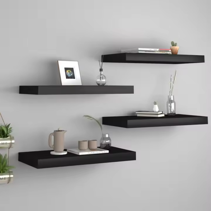 Estantes flotantes de pared 4 uds negro MDF 50x23x3,8 cm - 1