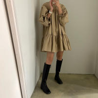 Vestido A-Line Vintage De REALEFT Para Mujer Con Manga Puff Cuello O High Waist Casual Patchwork Estilo Vintage Mini - details 14