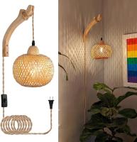 Lámpara De Pared De Bambú Natural E27 Lámpara De Techo De Rattan Decoración De Habitación Luz De Pared Fijación En La Casa - details 0