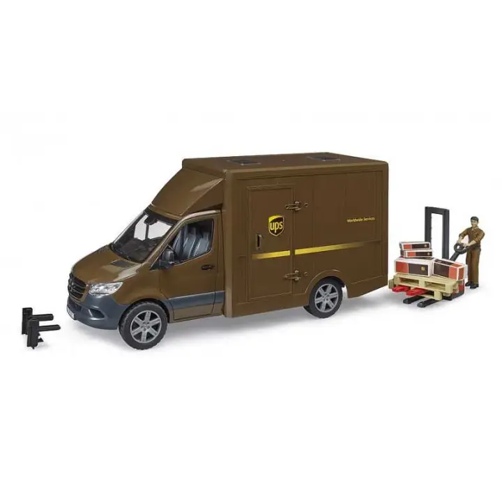 Bruder Mercedes Benz Sprinter UPS con Conductor y Accesorios - Eficiente y Fiable - Puerta Trasera de 2 Piezas - 1