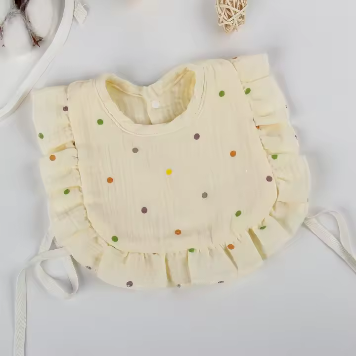 Bib De Bebé De Algodón 100% Con Encaje Retro Y Volante 4 Capas Impermeable Para Niños Y Niñas Estilo Vintage Con Patrón Floral - 1