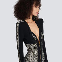 Vestido Bandage De Encaje Negro Para Mujer Manga Larga V-Neck Bodycon Elegante Con Cierre De Cremallera Ajustado Cintura Imperio BA351 - details 2